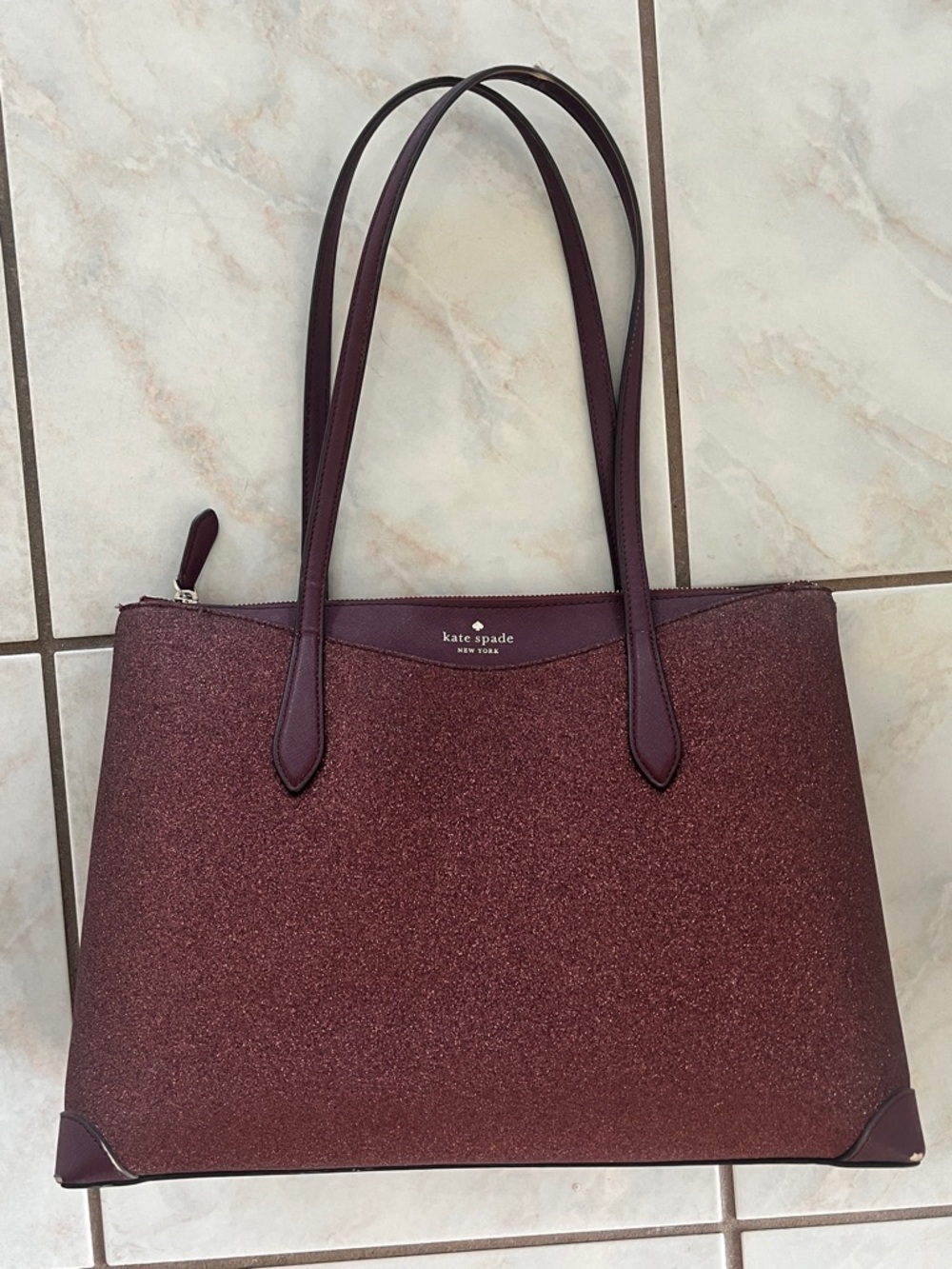 Kate Spade Glitter Tote in Burgundy
